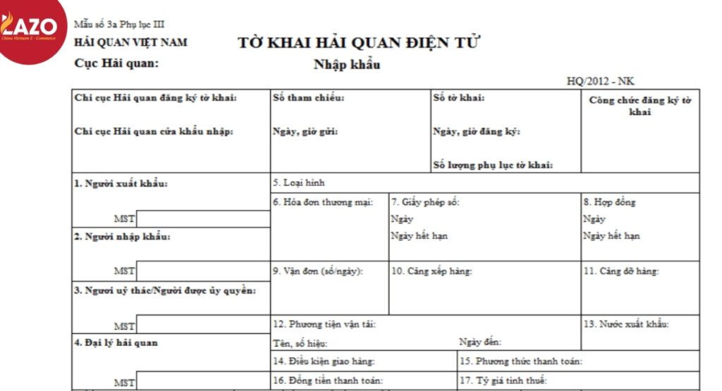 Tờ khai hải quan điện tử