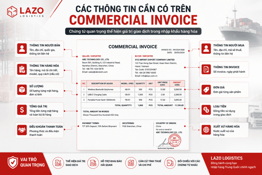 Các thông tin cần có trên Commercial Invoice